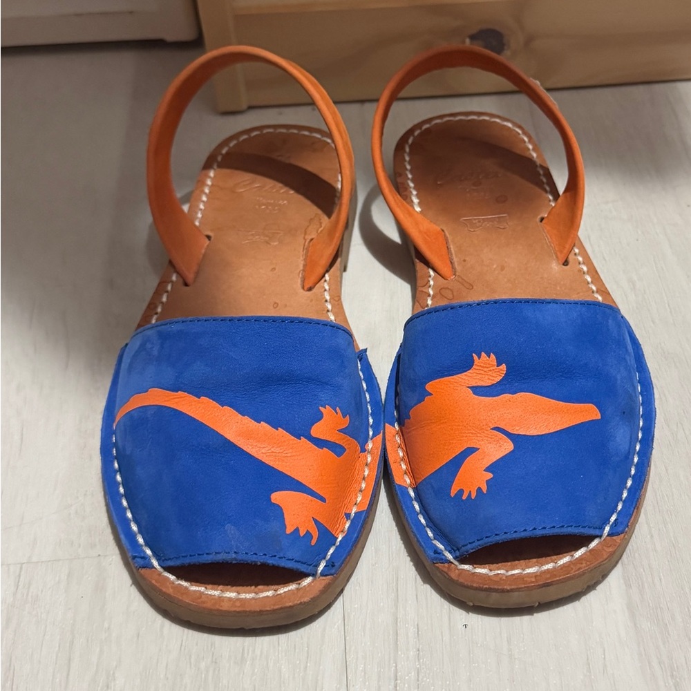 Vibrant Blue and Orange Dinosaur Sandals